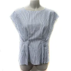 アーバンリサーチ URBAN RESEARCH シャツ ブラウス ストライプ フレンチスリーブ F 白 ホワイト 紺 ネイビー /YI