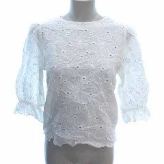 アビトーキョー ABITOKYO ブラウス カットワーク 刺しゅう 七分袖 M 七分袖 白 ホワイト /YK