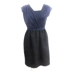 シップスリトルブラック ships little black ワンピース パーティドレス ひざ丈 カシュクール フレンチスリーブ ウエストマーク S 紺 ネイビー /AU