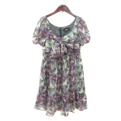 ジルバイジルスチュアート JILL by JILLSTUART ワンピース ミニ 総柄 半袖 S グレー /MN