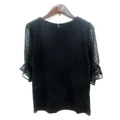 ロペピクニック ROPE Picnic カットソー クルーネック 五分袖 切替 チュール 38 M 黒 ブラック /MN