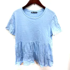 ザラ ZARA カットソー Uネック 半袖 M ライトブルー /RT