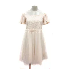 ウィルセレクション WILLSELECTION ワンピース ひざ丈 切替 チュール 花柄 ラインストーン 半袖 1 ピンクベージュ /MS