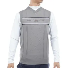 新品 TOMMY HILFIGER GOLF(トミー ヒルフィガー ゴルフ) メンズゴルフウェア ケ－ブル浅Vネック ニットベスト グレー Lサイズ THMA560