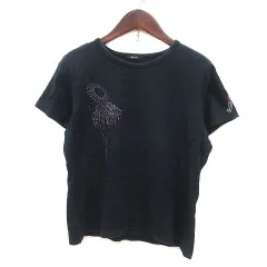 コムサイズム COMME CA ISM Tシャツ カットソー クルーネック プリント 半袖 L 濃紺 ネイビー ピンク 紫 パープル /MS