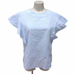 オペークドットクリップ OPAQUE.CLIP ブラウス ストライプ フレンチスリーブ 40 L 青 ブルー 赤 レッド /YK