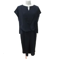 フューレン Fuhlen ワンピース ひざ丈 フレンチスリーブ 38 M 紺 ネイビー 黒 ブラック /YI