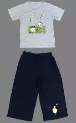 【中古】衣料雑貨 ちいかわ＆ハチワレ＆うさぎ(花畑) パジャマ上下セット ブルー×グレー Mサイズ 「ちいかわ なんか小さくてかわいいやつ×しまむら」のサムネイル