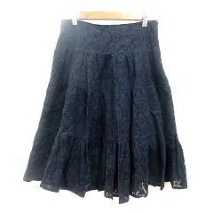 デュアルヴュー DUAL VIEW フレアスカート ミモレ ロング レース 42 M 紺 ネイビー /MN