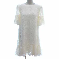 アリス ALICE ワンピース ひざ丈 シフォン 花モチーフ 五分袖 UK8 S 白 ホワイト /YK