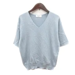 オペークドットクリップ OPAQUE.CLIP ニット カットソー Vネック 半袖 ラメ 36 S 水色 ライトブルー /MN