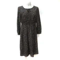 ロペ ROPE ワンピース ひざ丈 長袖 総柄 38 M 黒 ブラック ベージュ /YI