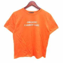 ザラ ZARA Tシャツ カットソー クルーネック ロゴプリント 半袖 L オレンジ /YK