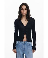 デジグアル レディース アウター ニット・セーター カーディガン Desigual Womens Fitted textured cardigan Black ブラック