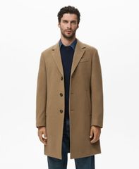 マンゴ メンズ アウター ジャケット・ブルゾン ウール コート MANGO Mens Straight Fit WoolBlend Overcoat Medium Brown ブラウン