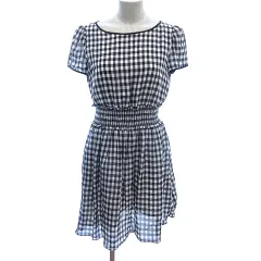 オペーク OPAQUE ワンピース ひざ丈 シャーリング ギンガムチェック 半袖 38 M 黒 ブラック /AU