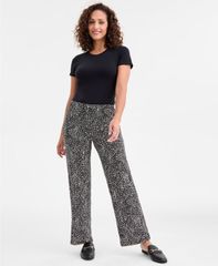 ジェイエムコレクション レディース ボトムス カジュアルパンツ プリント パンツ ニット JM Collection Womens Printed Knit PullOn Pants Deep Black Combo ブラック