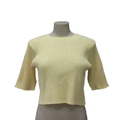 ミスティック mystic ニット カットソー リブ 五分袖 F 黃 イエロー /MS