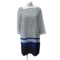 ザラ ベーシック ZARA BASIC ワンピース ひざ丈 スクエアネック ボーダー 七分袖 マルチカラー /YI