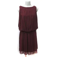 ロペ ROPE ワンピース ひざ丈 ノースリーブ プリーツ シフォン レース 7 S 赤 ボルドー /YI