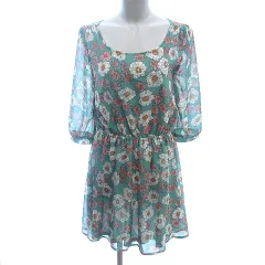 N.Natural Beauty Basic N.ナチュラルビューティーベーシック ワンピース ミニ 花柄 七分袖 M 緑 グリーン /AU