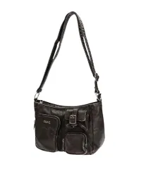 新品 [エックスガール] マルチポケットフェーデッドフェイクレザーバッグ MULTI POCKET FADED FAUX LEATHER BAG 105254053001 BLACK ONE SIZE