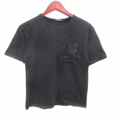 ザラ ZARA Tシャツ カットソー クルーネック フリル 半袖 S 黒 ブラック /YK
