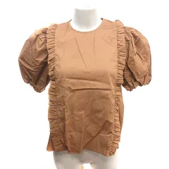 ザラ ZARA シャツ ブラウス フリル バルーンスリーブ 半袖 XS 茶 ブラウン /AU