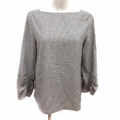 ナチュラルビューティーベーシック NATURAL BEAUTY BASIC ブラウス ボートネック 千鳥格子 長袖 M ベージュ 黒 ブラック /YK