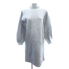 ジーナシス JEANASIS ニット ワンピース ひざ丈 クルーネック バルーンスリーブ 長袖 F グレー /AU