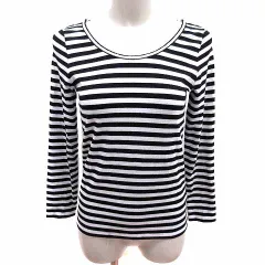 ビス ViS ニット カットソー ボーダー 長袖 M 黒 ブラック 白 ホワイト /YK