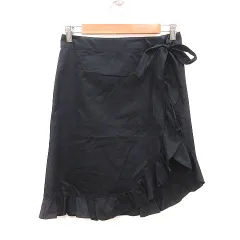 ジルスチュアート JILL STUART フレアスカート ひざ丈 フリル アシンメトリー リボン 2 黒 ブラック /MS