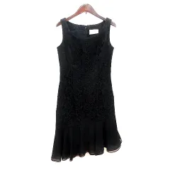 PREFERENCE PARTY'S ワンピース ドレス ミニ レース ノースリーブ 切替 アシンメトリー 9 M 黒 ブラック /MN