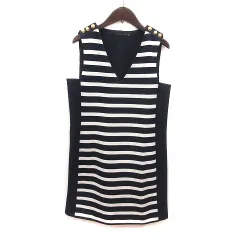 ザラウーマン ZARA WOMAN ワンピース ミニ ボーダー ノースリーブ S 紺 ネイビー 白 ホワイト /MS