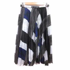 パンセ Pensee プリーツスカート ロング 総柄 38 M 黒 ブラック 紺 ネイビー グレー /YK