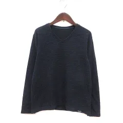 ジェニュインオブザアズール GENUINE OF THE AZUL ニット カットソー Vネック ジャガード 長袖 XS 紺 ネイビー 黒 ブラック /MS