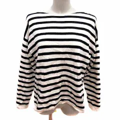 ユナイテッドアローズ UNITED ARROWS ニット カットソー ボートネック ボーダー 長袖 ウール 黒 ブラック 白 ホワイト /YK