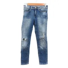 ザラ ベーシック ZARA BASIC Z1975 DENIM デニムパンツ ジーンズ スキニー ダメージ加工 34 S 紺 ネイビー /MN