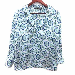 ザラ ZARA シャツ ブラウス スキッパーカラー 花柄 長袖 XS 白 ホワイト 青 ブルー 緑 グリーン /YK