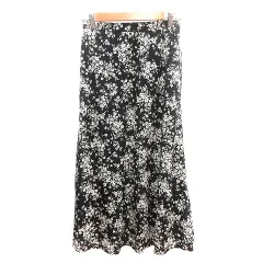 ルクールブラン le.coeur blanc フレアスカート マキシ ロング 花柄 38 M 黒 ブラック /AU