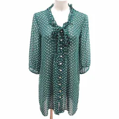 アパートバイローリーズ apart by lowrys シャツワンピース チュニック ボウタイ シフォン ドット 長袖 M 緑 グリーン /YK