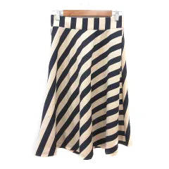 ブージュルード Bou Jeloud フレアスカート ミモレ ロング 総柄 38 M ベージュ 紺 ネイビー /MN