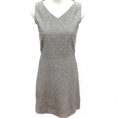 チャイルドウーマン CHILD WOMAN ワンピース タイト ひざ丈 ノースリーブ 総柄 麻混 リネン混 F グレー /RT