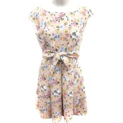 ロペピクニック ROPE Picnic ワンピース Aライン ひざ丈 ノースリーブ ウエストマーク 花柄 38 ピンクベージュ /RT