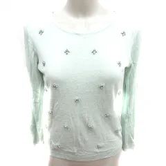 イネド INED ニット カットソー Uネック 長袖 ビジュー 9 ミントグリーン /RT