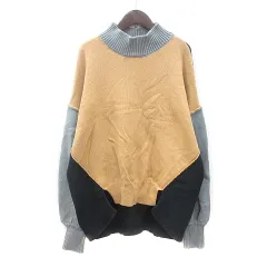 スライ SLY ニット セーター ハイネック 長袖 F イエローベージュ 黒 ブラック /MN