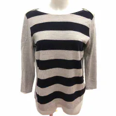 B&Y ユナイテッドアローズ BEAUTY&YOUTH ビューティー&ユース ニット カットソー ボーダー 七分袖 ウール ベージュ 黒 ブラック /YK