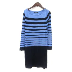 ケティ KETTY ワンピース ひざ丈 ボーダー 長袖 M 青 ブルー /MN