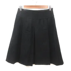 コムサデモード COMME CA DU MODE プリーツスカート ひざ丈 ピンストライプ ウール 9 黒 ブラック 白 ホワイト /MS