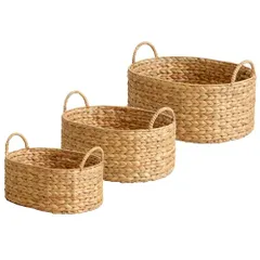 新品 岩附 天然素材 バスケット ウォーターヒヤシンス S/M/L 【3点セット】 自然素材 持ち手付き かご 収納 ナチュラル IW-58NA